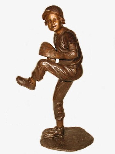Boy Baseball Player Pitcher Bronze Statue Garden Lost Wax Sculpture